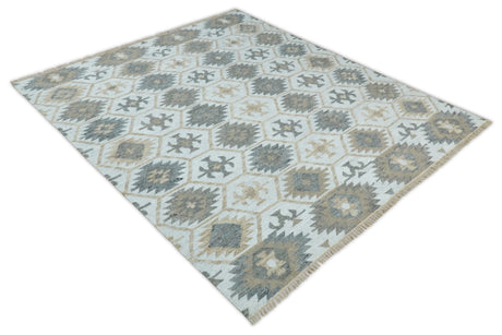Silver, Brown and Gray Kilim Rug made with Fine wool and Viscose | SE4