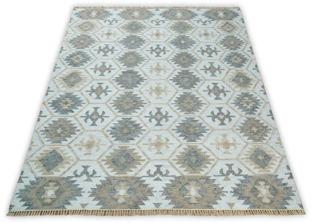 Silver, Brown and Gray Kilim Rug made with Fine wool and Viscose | SE4