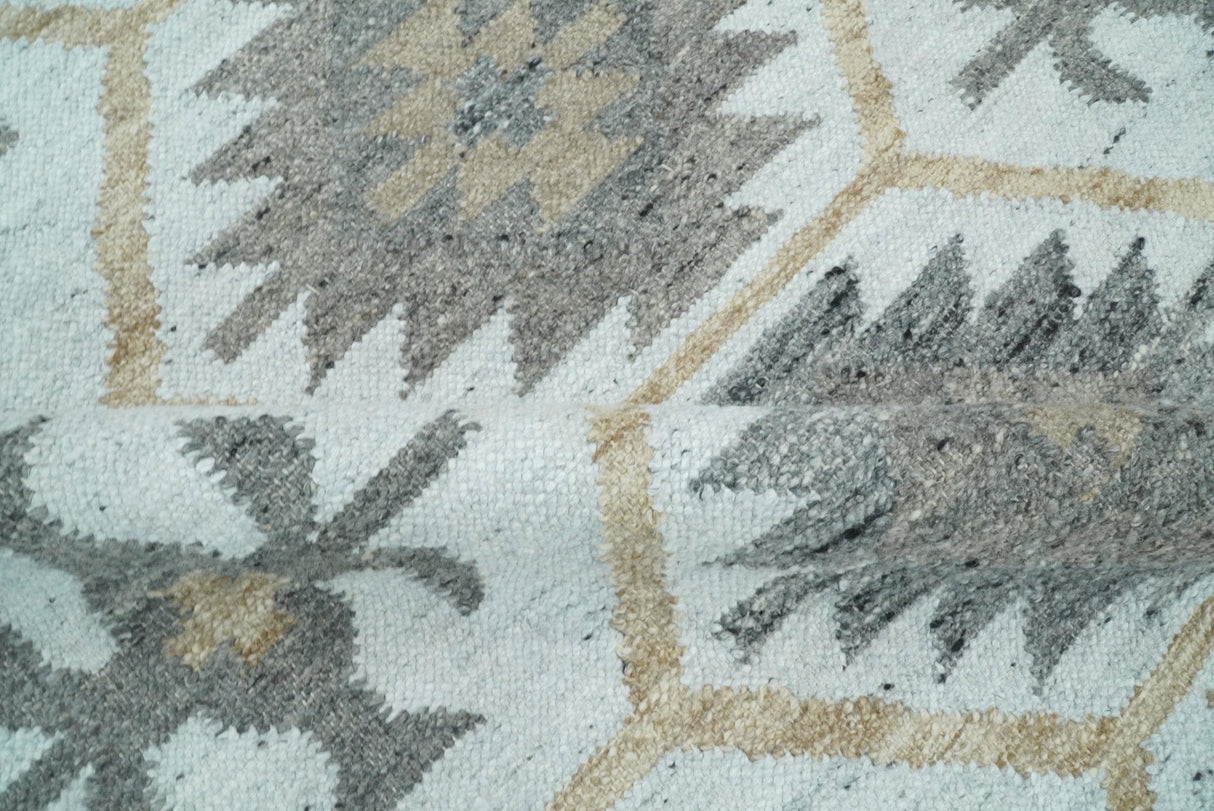 Silver, Brown and Gray Kilim Rug made with Fine wool and Viscose | SE4