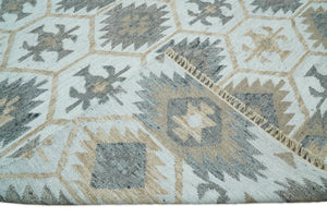 Silver, Brown and Gray Kilim Rug made with Fine wool and Viscose | SE4