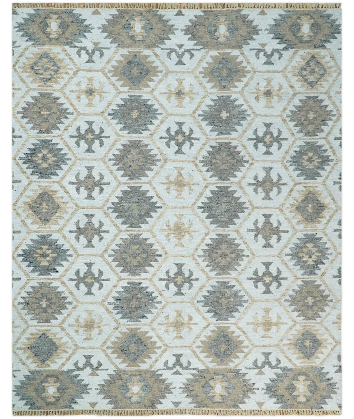 Silver, Brown and Gray Kilim Rug made with Fine wool and Viscose | SE4