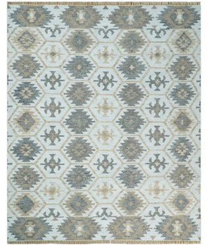 Silver, Brown and Gray Kilim Rug made with Fine wool and Viscose | SE4