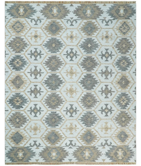 Silver, Brown and Gray Kilim Rug made with Fine wool and Viscose | SE4