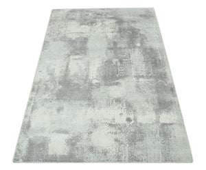 Silver, Charcoal and Ivory Modern Abstract 5x8 Hand loom viscose Area Rug