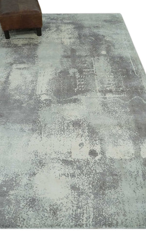 Silver, Charcoal and Ivory Modern Abstract 5x8 Hand loom viscose Area Rug