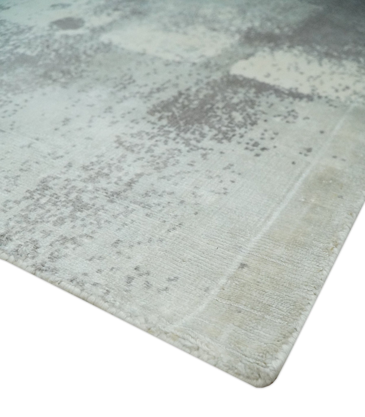 Silver, Charcoal and Ivory Modern Abstract 5x8 Hand loom viscose Area Rug