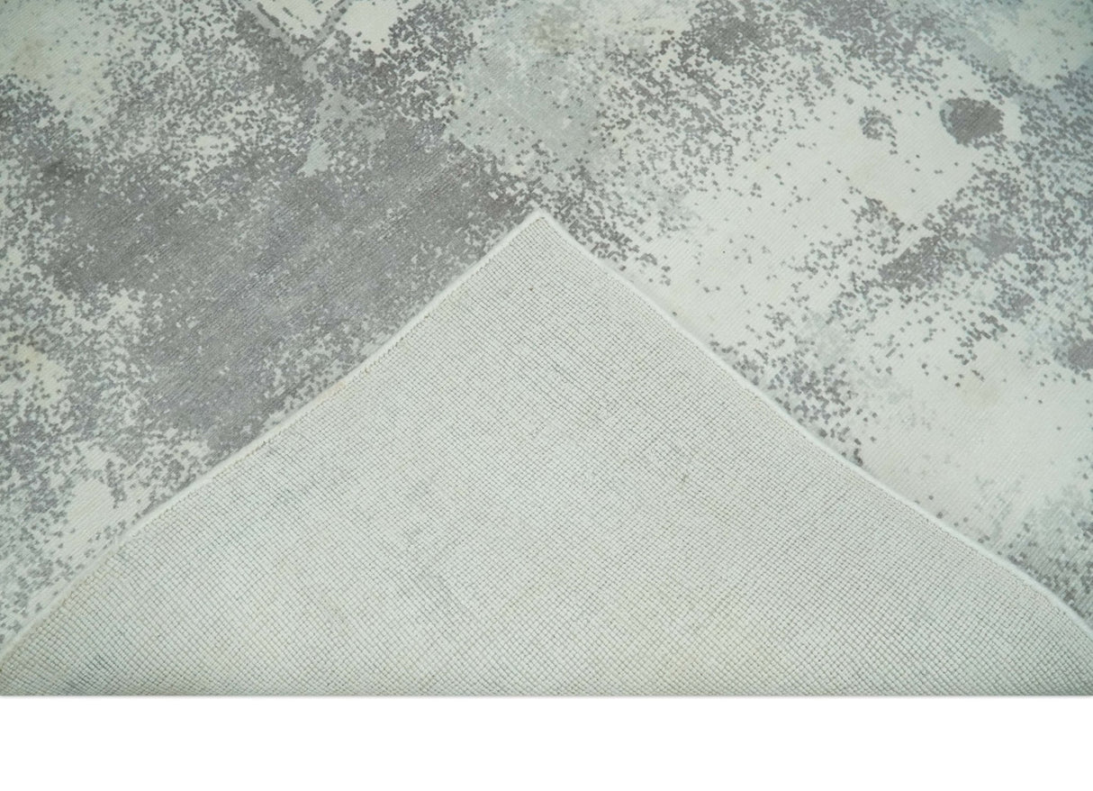 Silver, Charcoal and Ivory Modern Abstract 5x8 Hand loom viscose Area Rug