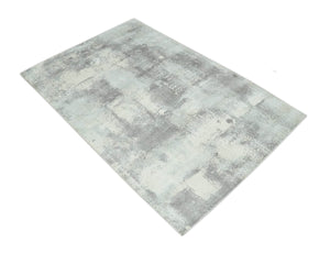 Silver, Charcoal and Ivory Modern Abstract 5x8 Hand loom viscose Area Rug