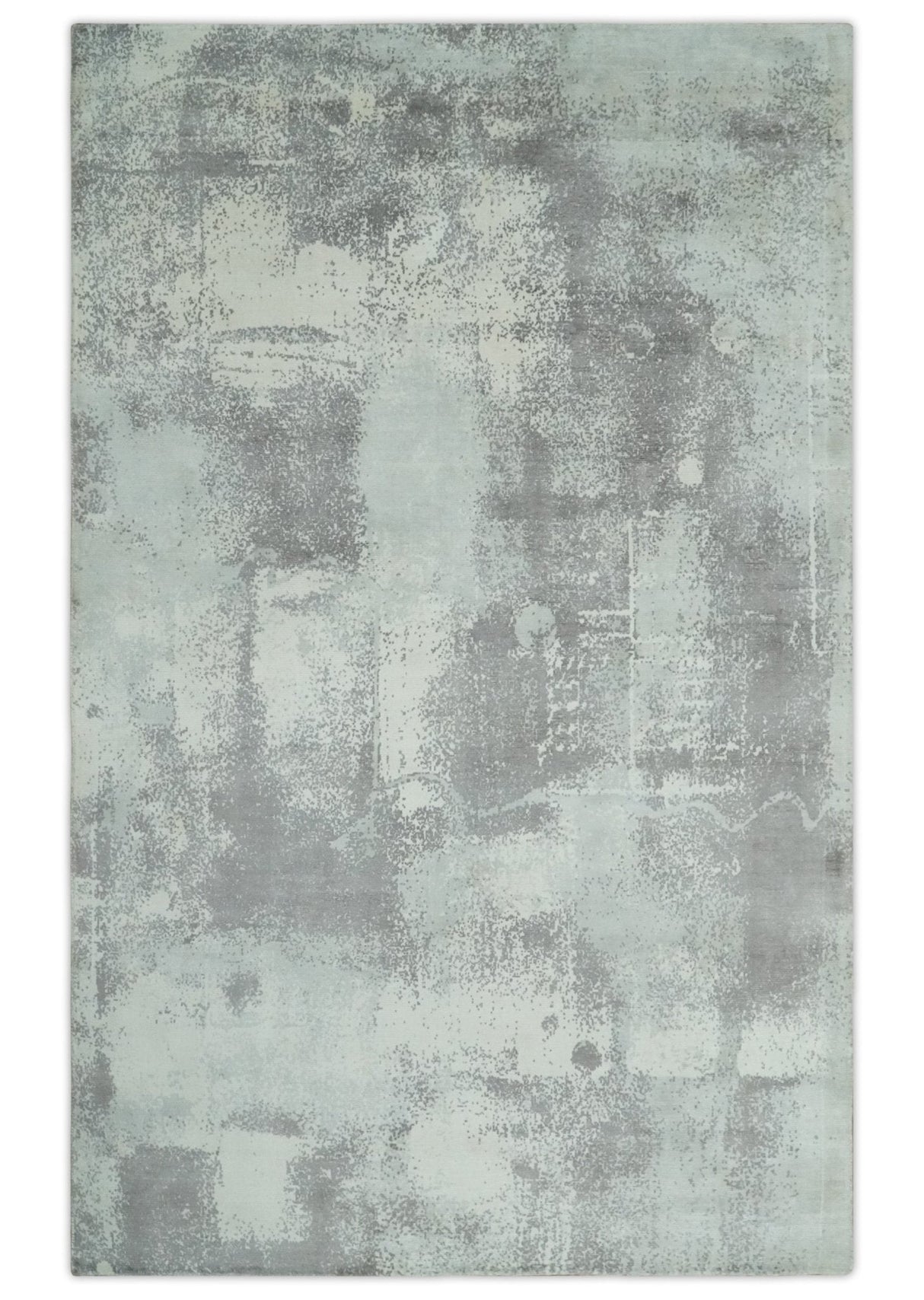 Silver, Charcoal and Ivory Modern Abstract 5x8 Hand loom viscose Area Rug