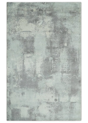 Silver, Charcoal and Ivory Modern Abstract 5x8 Hand loom viscose Area Rug