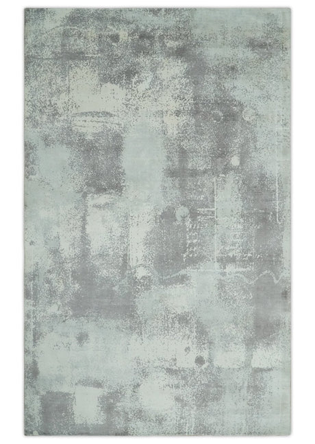 Silver, Charcoal and Ivory Modern Abstract 5x8 Hand loom viscose Area Rug