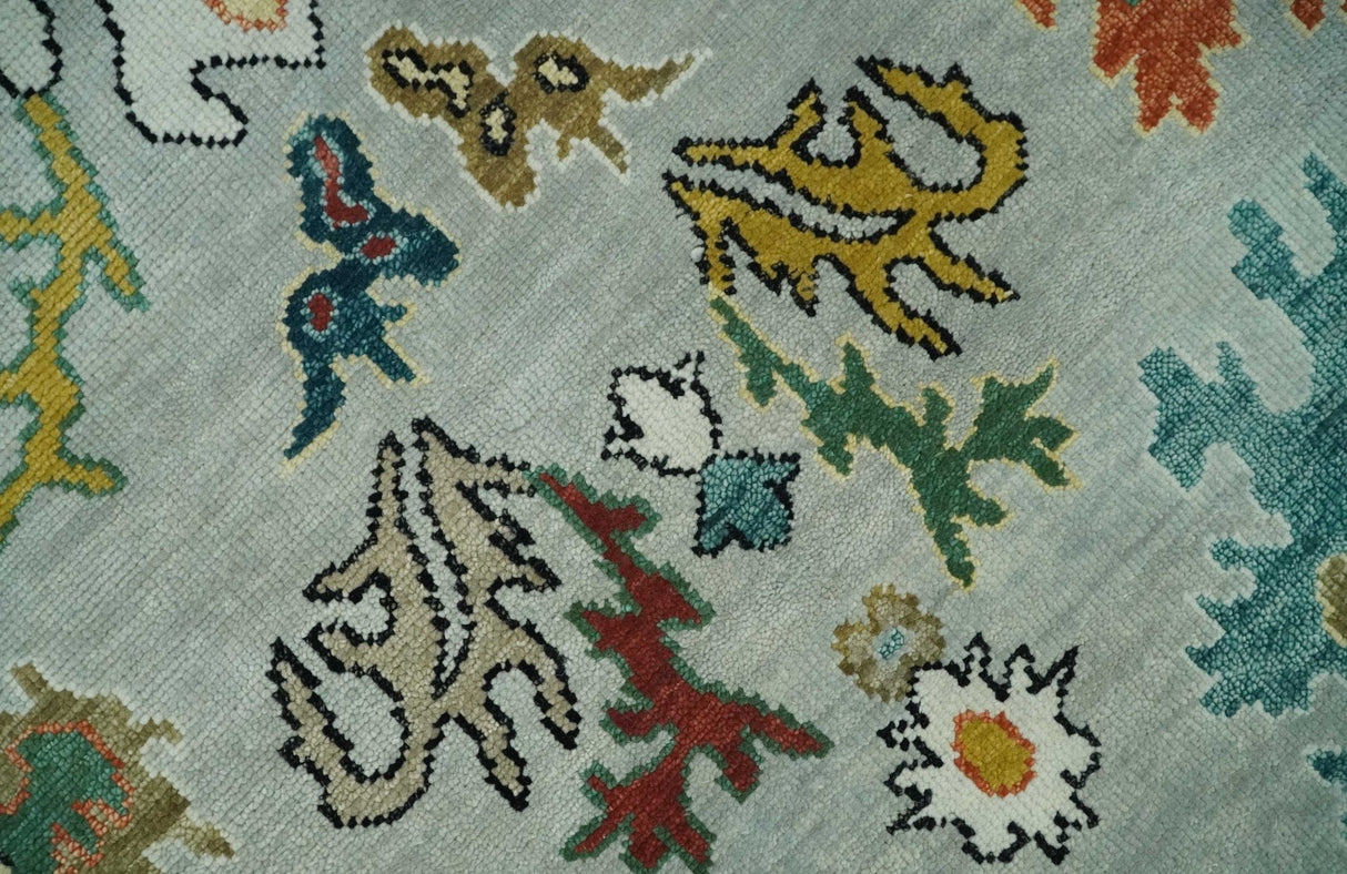 Silver, Ivory and Beige vibrant Colorful Hand knotted 8x10 and 9x12 Traditional Oushak wool Rug