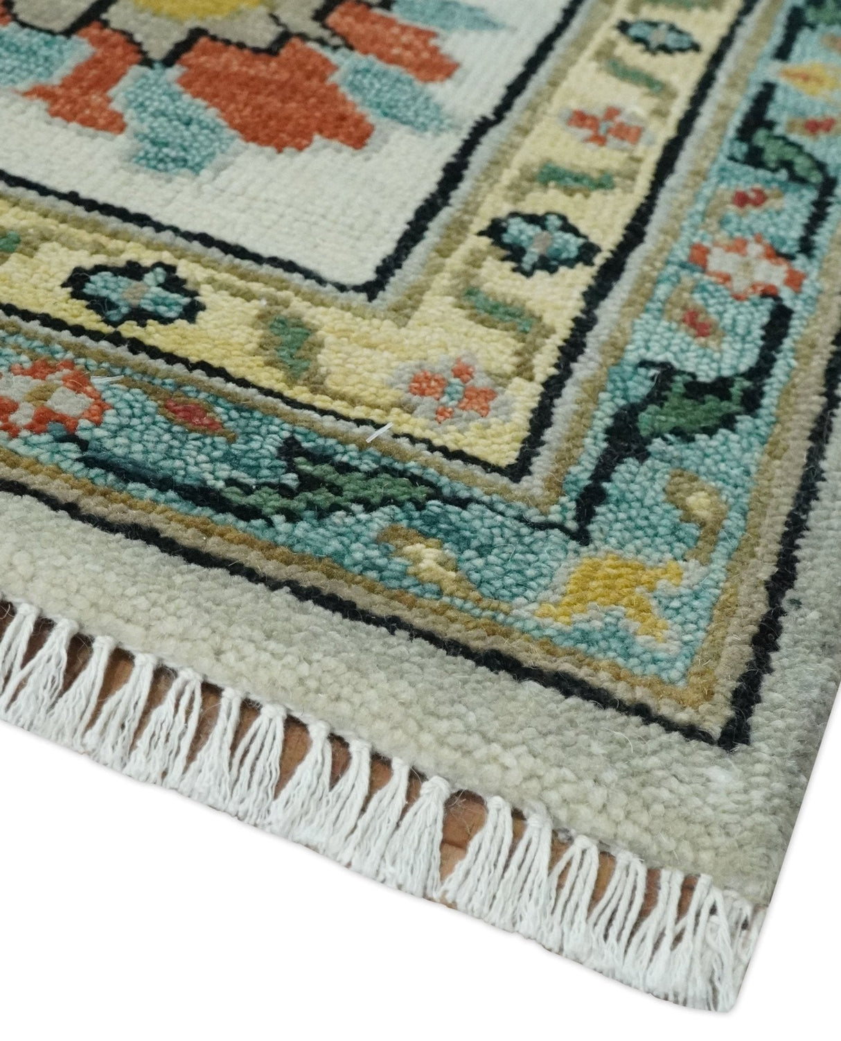 Silver, Ivory and Beige vibrant Colorful Hand knotted 8x10 and 9x12 Traditional Oushak wool Rug