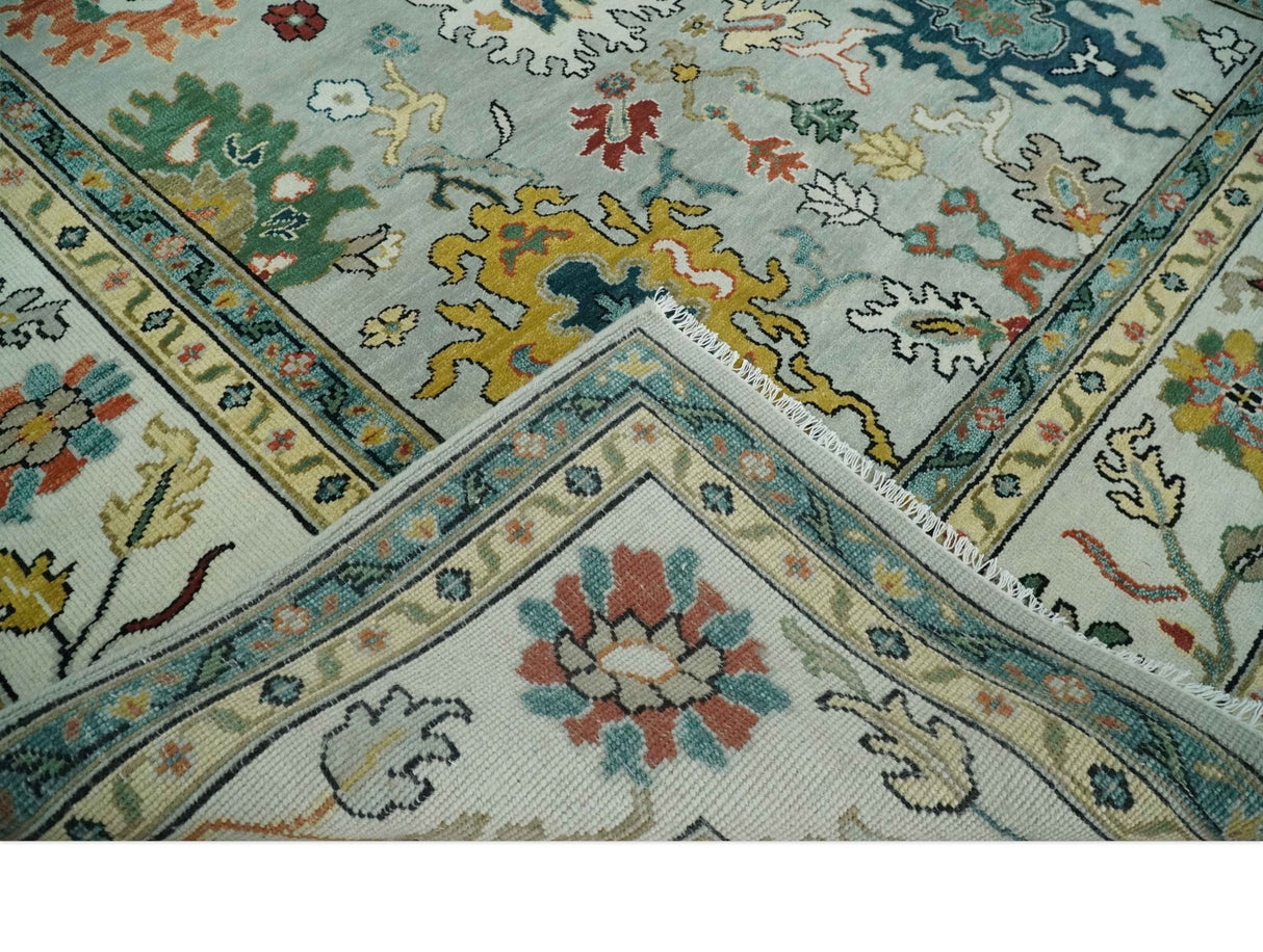 Silver, Ivory and Beige vibrant Colorful Hand knotted 8x10 and 9x12 Traditional Oushak wool Rug
