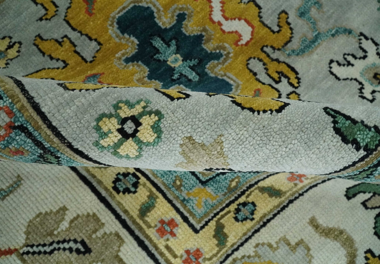 Silver, Ivory and Beige vibrant Colorful Hand knotted 8x10 and 9x12 Traditional Oushak wool Rug