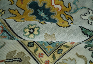 Silver, Ivory and Beige vibrant Colorful Hand knotted 8x10 and 9x12 Traditional Oushak wool Rug