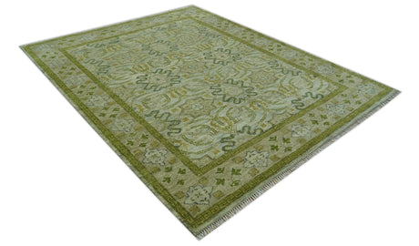 Silver, Olive and Green Traditional Floral motifs design 8x10 wool area rug