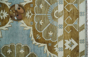 Silver, Olive and Ivory Traditional Medallion Large Floral Design Hand knotted 9x12 wool Rug