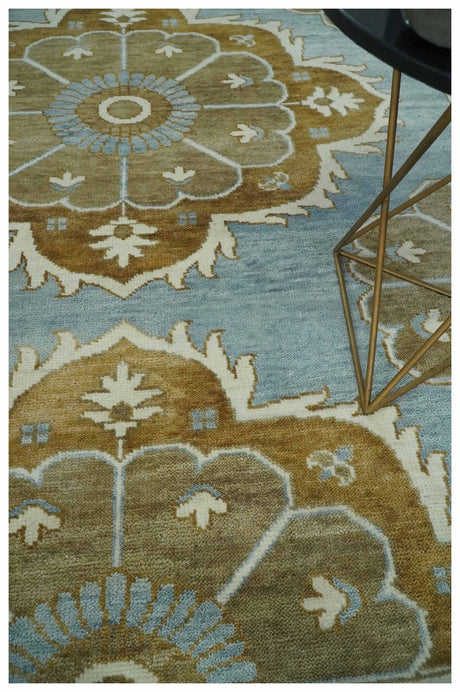 Silver, Olive and Ivory Traditional Medallion Large Floral Design Hand knotted 9x12 wool Rug