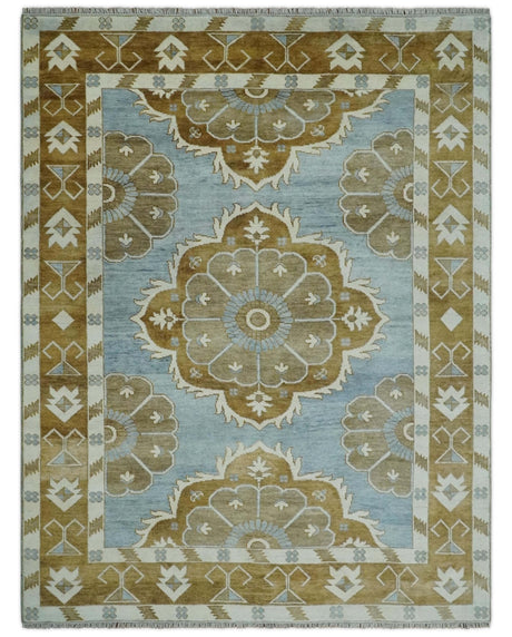 Silver, Olive and Ivory Traditional Medallion Large Floral Design Hand knotted 9x12 wool Rug