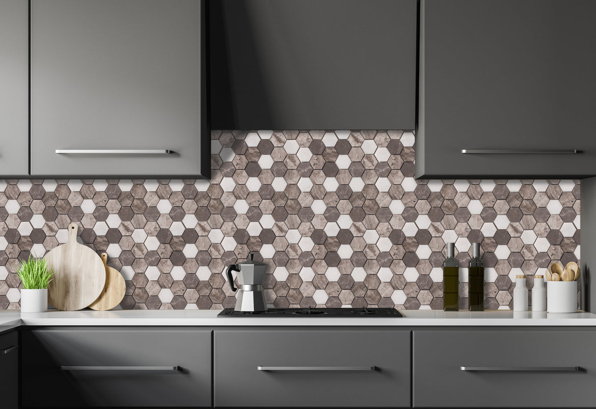 Silver Shadow-Carrara White Mix Marble 2" Hexagon on 12" x 12" Mesh Mosaic Tile - Belair Collection