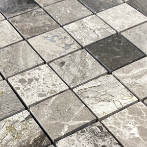 Silver Shadow Marble 2"x2" Honed on 12" x 12" Mesh Mosaic Tile - Belair Collection