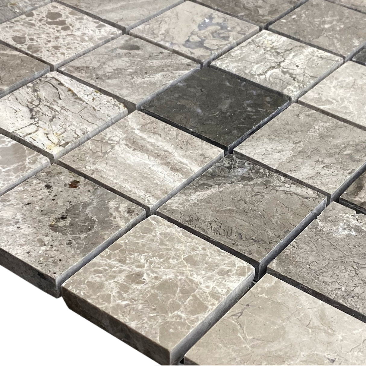 Silver Shadow Marble 2"x2" Honed on 12" x 12" Mesh Mosaic Tile - Belair Collection