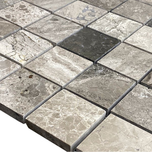 Silver Shadow Marble 2"x2" Honed on 12" x 12" Mesh Mosaic Tile - Belair Collection