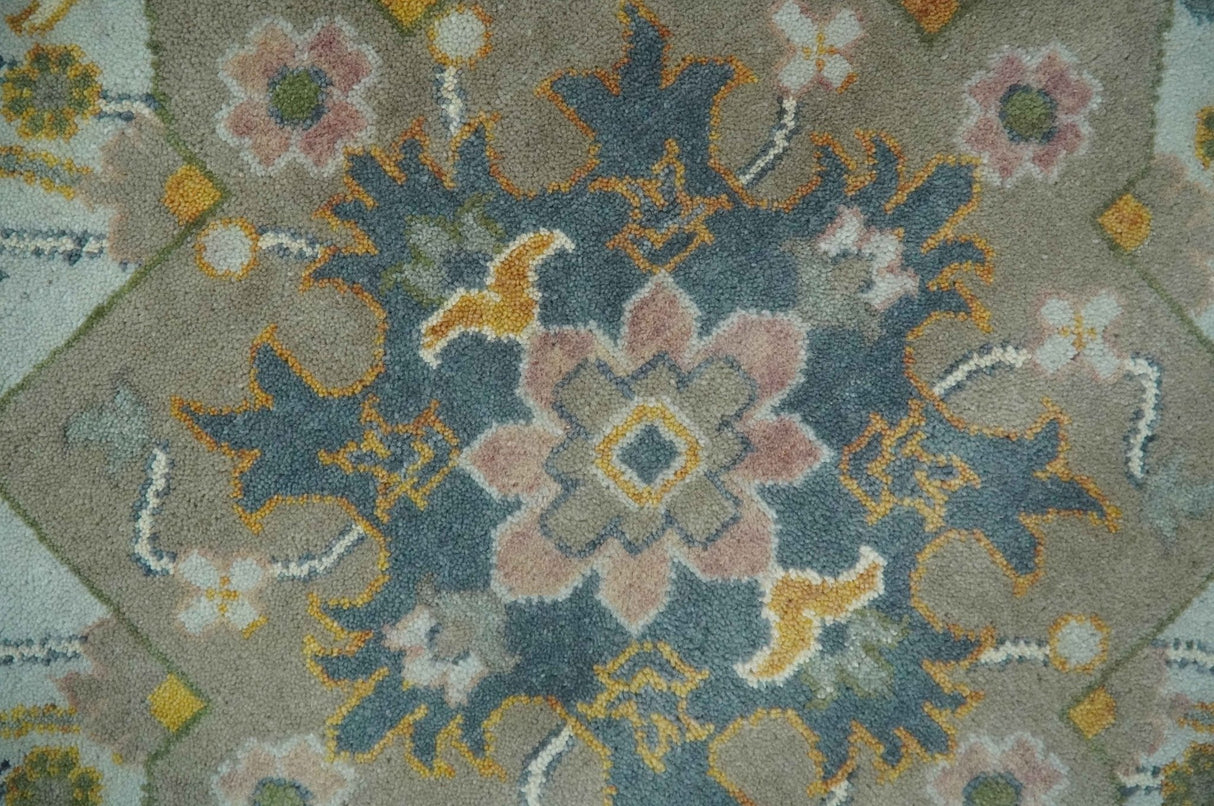 Silver, Teal and Taupe Hand knotted Traditional Heriz Serapi 9x12 Wool Area Rug