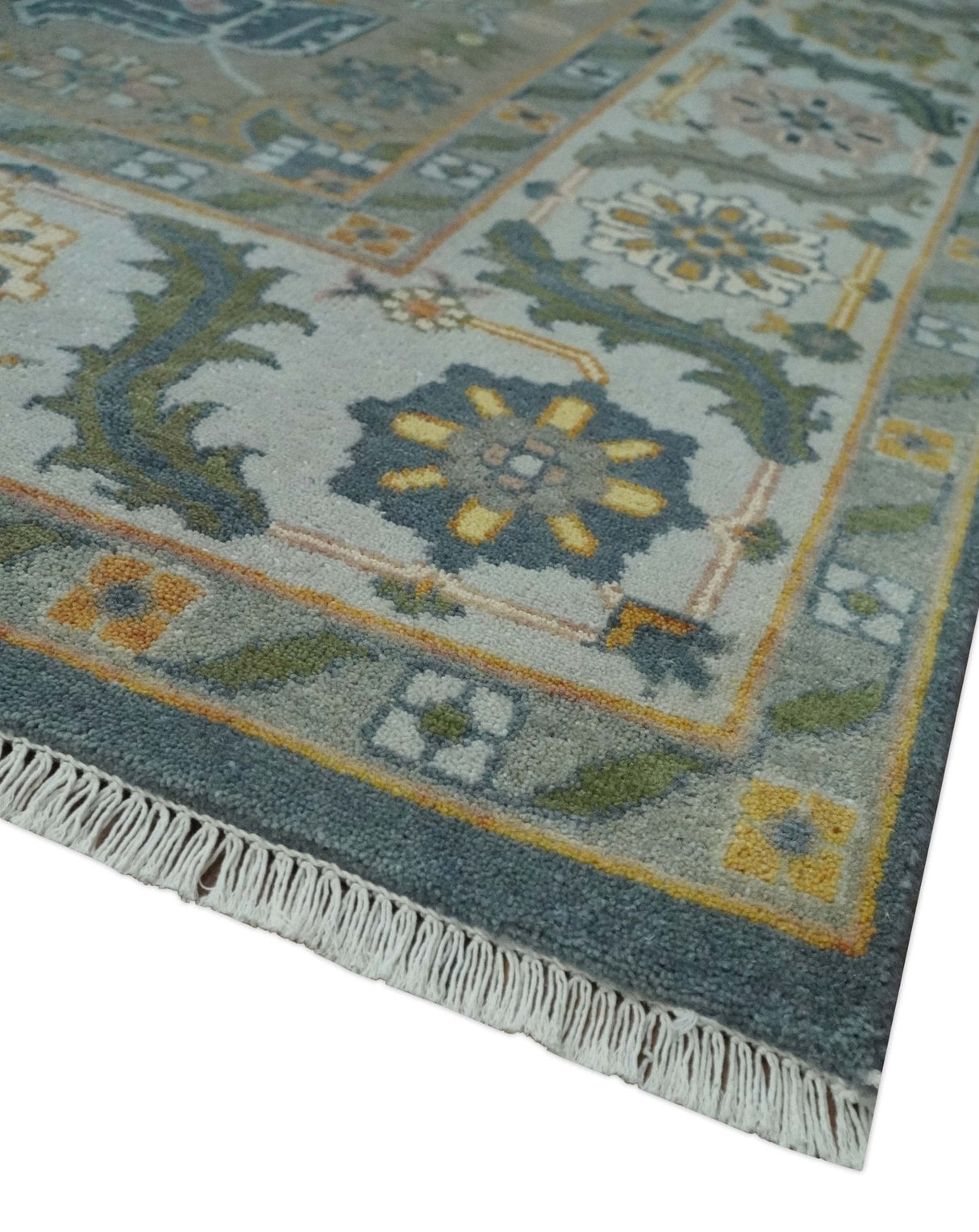 Silver, Teal and Taupe Hand knotted Traditional Heriz Serapi 9x12 Wool Area Rug