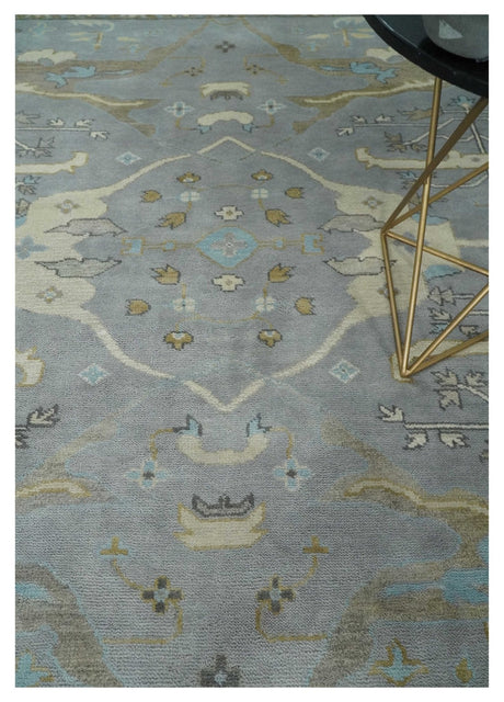 Silver and Beige Hand Knotted 8x10 Oriental Oushak Wool Area Rug, Living Room Rug | TRDCP1152810