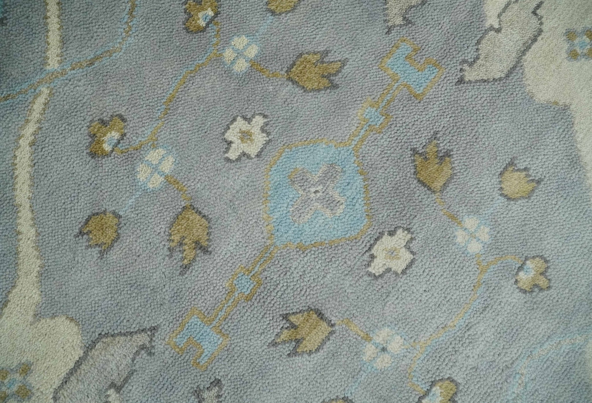 Silver and Beige Hand Knotted 8x10 Oriental Oushak Wool Area Rug, Living Room Rug | TRDCP1152810
