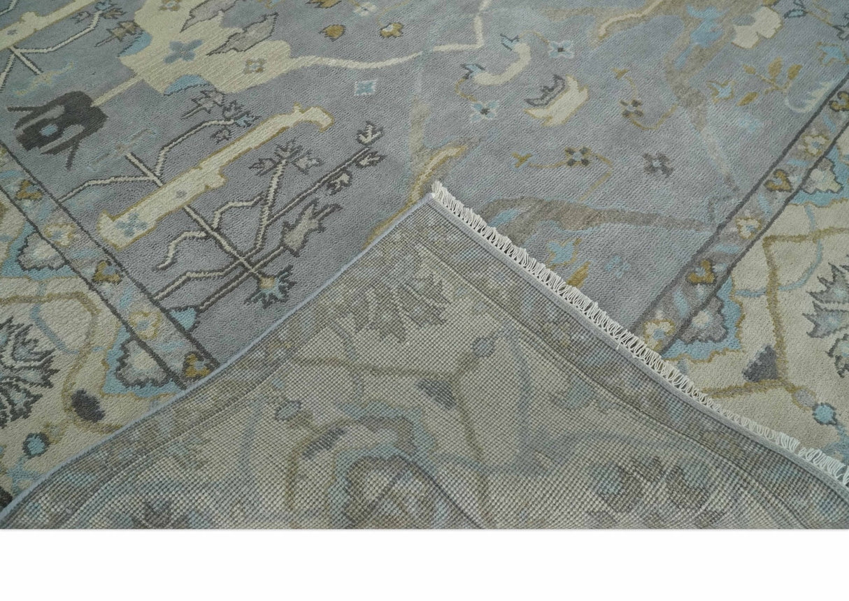 Silver and Beige Hand Knotted 8x10 Oriental Oushak Wool Area Rug, Living Room Rug | TRDCP1152810