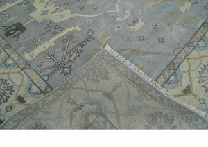 Silver and Beige Hand Knotted 8x10 Oriental Oushak Wool Area Rug, Living Room Rug | TRDCP1152810
