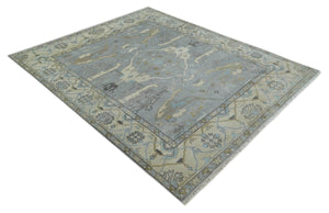 Silver and Beige Hand Knotted 8x10 Oriental Oushak Wool Area Rug, Living Room Rug | TRDCP1152810