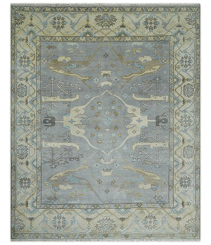 Silver and Beige Hand Knotted 8x10 Oriental Oushak Wool Area Rug, Living Room Rug | TRDCP1152810