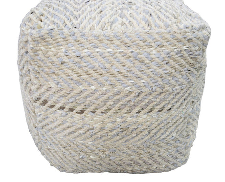 Silver and Beige Modern Leather and Chenille Pouf Ottoman, Chevron Design Pouf, Chair, Couch, Side Table, Foot Rest, Foot Stool, Side table | TRD104