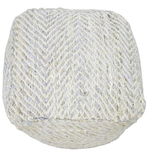 Silver and Beige Modern Leather and Chenille Pouf Ottoman, Chevron Design Pouf, Chair, Couch, Side Table, Foot Rest, Foot Stool, Side table | TRD104