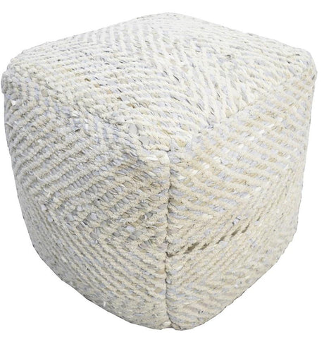 Silver and Beige Modern Leather and Chenille Pouf Ottoman, Chevron Design Pouf, Chair, Couch, Side Table, Foot Rest, Foot Stool, Side table | TRD104