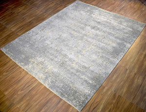 Silver and Charcoal 8x10 Rug Traditional Handmade Wool and Bamboo Silk Area Rug | TRD1788810