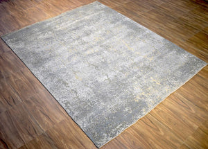 Silver and Charcoal 8x10 Rug Traditional Handmade Wool and Bamboo Silk Area Rug | TRD1788810