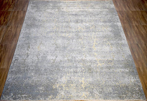 Silver and Charcoal 8x10 Rug Traditional Handmade Wool and Bamboo Silk Area Rug | TRD1788810