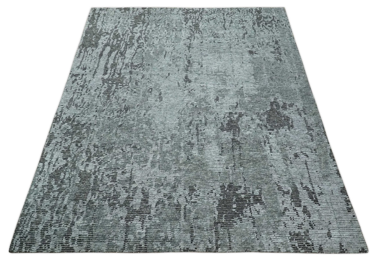 Silver and Charcoal Rug 8x10 Hand Woven Abstract Area Rug