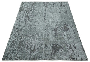 Silver and Charcoal Rug 8x10 Hand Woven Abstract Area Rug