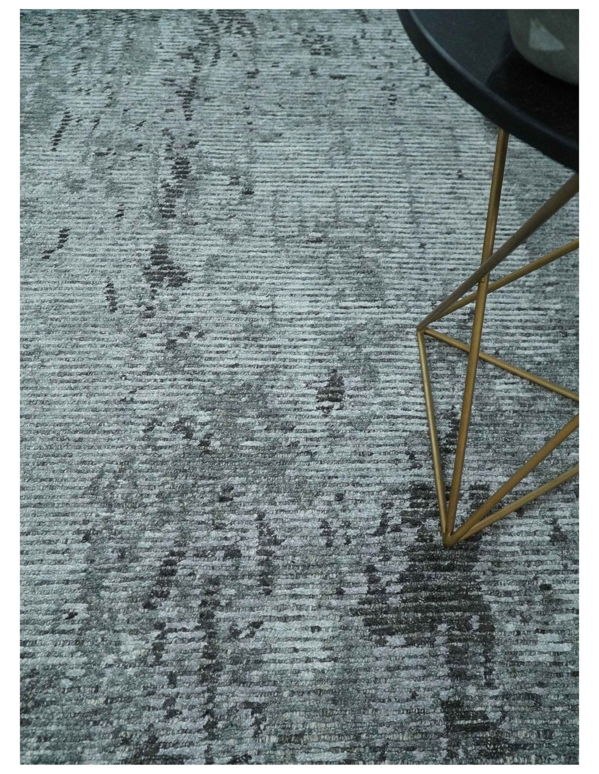 Silver and Charcoal Rug 8x10 Hand Woven Abstract Area Rug