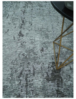 Silver and Charcoal Rug 8x10 Hand Woven Abstract Area Rug