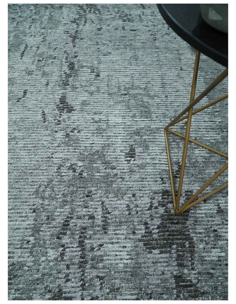 Silver and Charcoal Rug 8x10 Hand Woven Abstract Area Rug