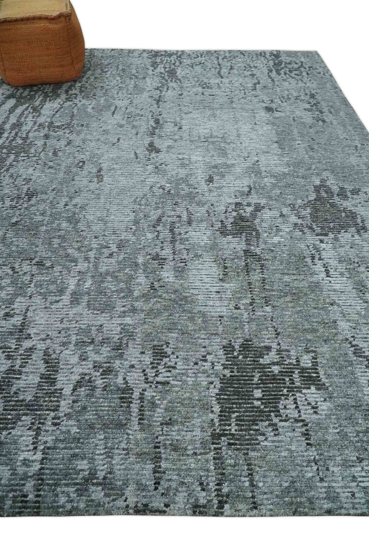 Silver and Charcoal Rug 8x10 Hand Woven Abstract Area Rug