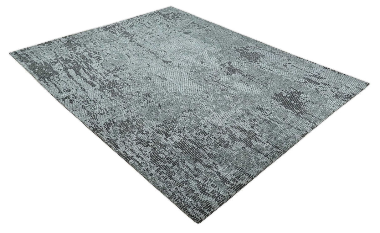 Silver and Charcoal Rug 8x10 Hand Woven Abstract Area Rug