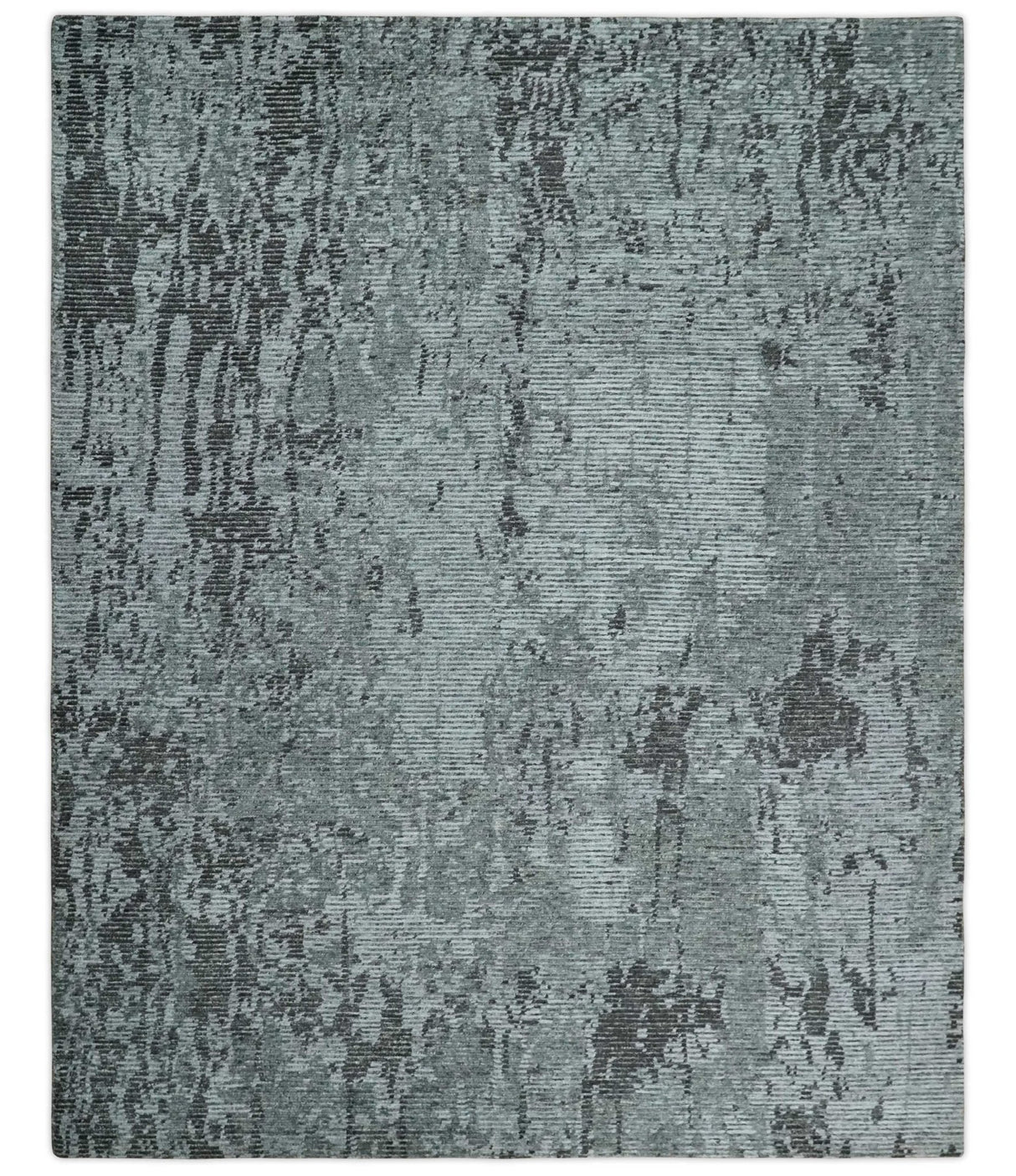 Silver and Charcoal Rug 8x10 Hand Woven Abstract Area Rug